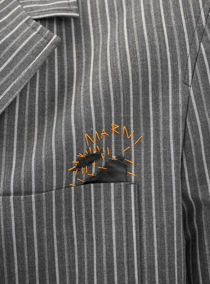 Marni Distressed-Effect Striped Blazer in Grey - Discounts on Marni at UAL