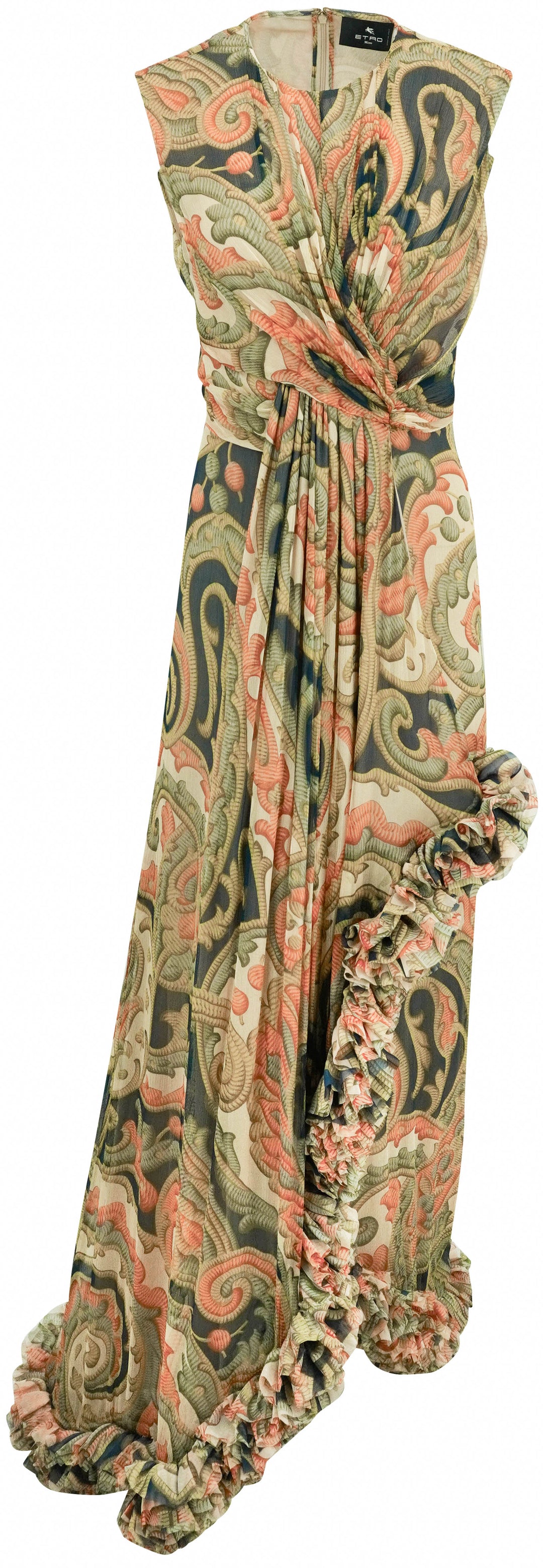 Etro Printed Silk Bustier Dress with Ruching in Navy Blue Multi - Discounts on Etro at UAL