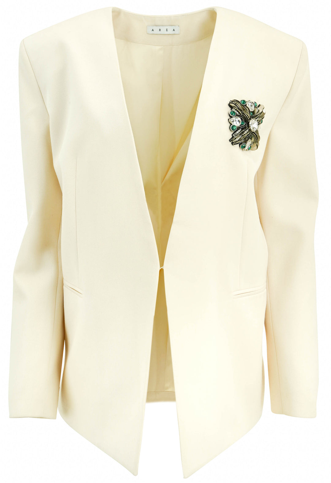 Area Crystal Brooch Blazer in Cream - Discounts on AREA at UAL