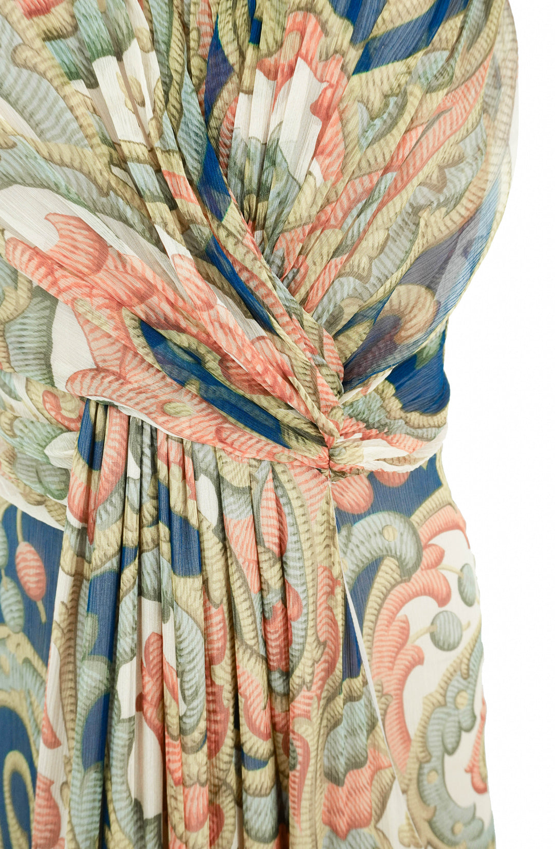 Etro Printed Silk Bustier Dress with Ruching in Navy Blue Multi - Discounts on Etro at UAL