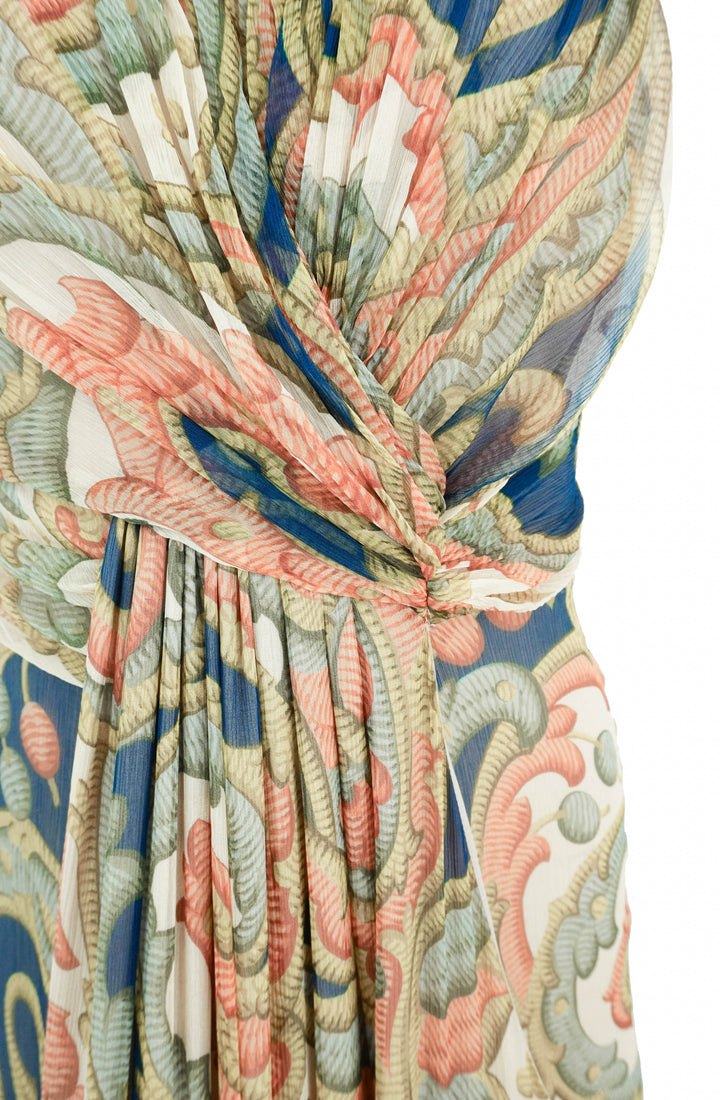 Etro Printed Silk Bustier Dress with Ruching in Navy Blue Multi - Discounts on Etro at UAL