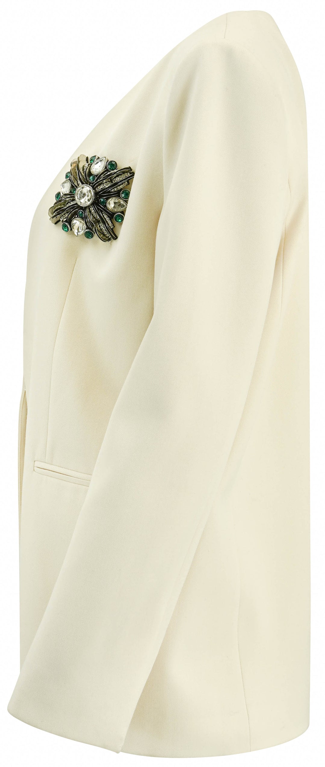 Area Crystal Brooch Blazer in Cream - Discounts on AREA at UAL