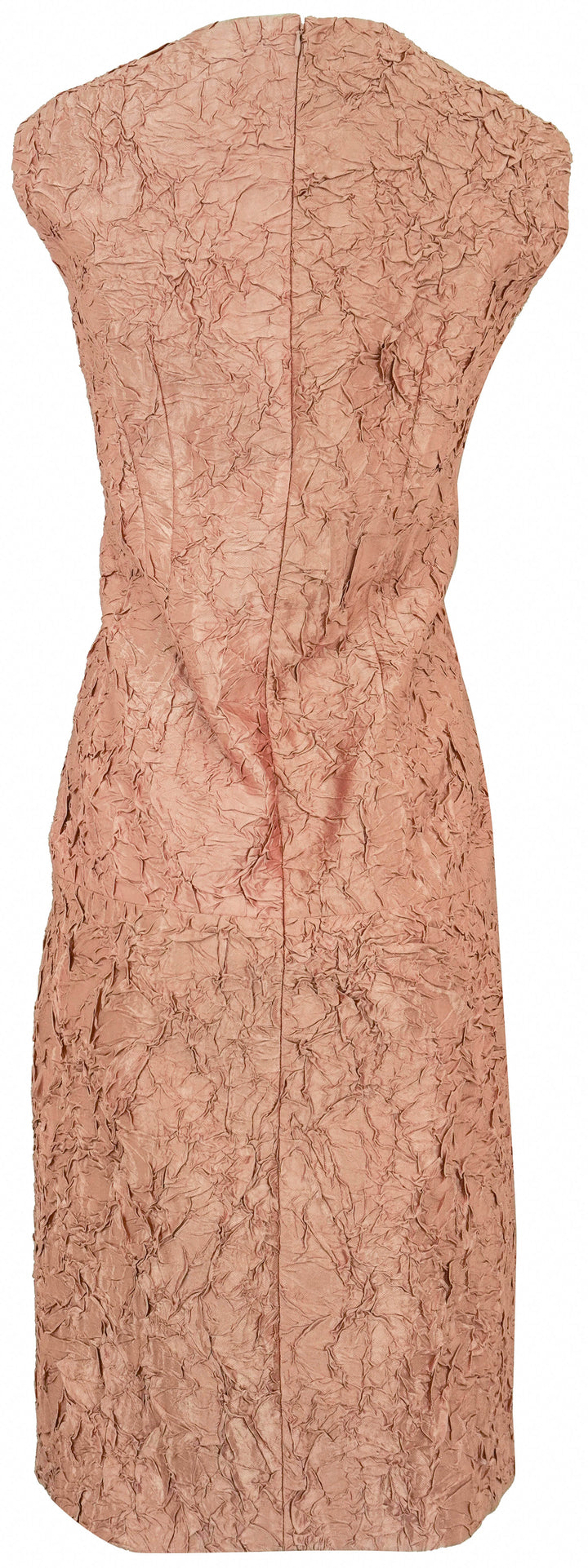 Dries Van Noten Crushed Plisse V-Neck Dress in Peach - Discounts on Dries Van Noten at UAL