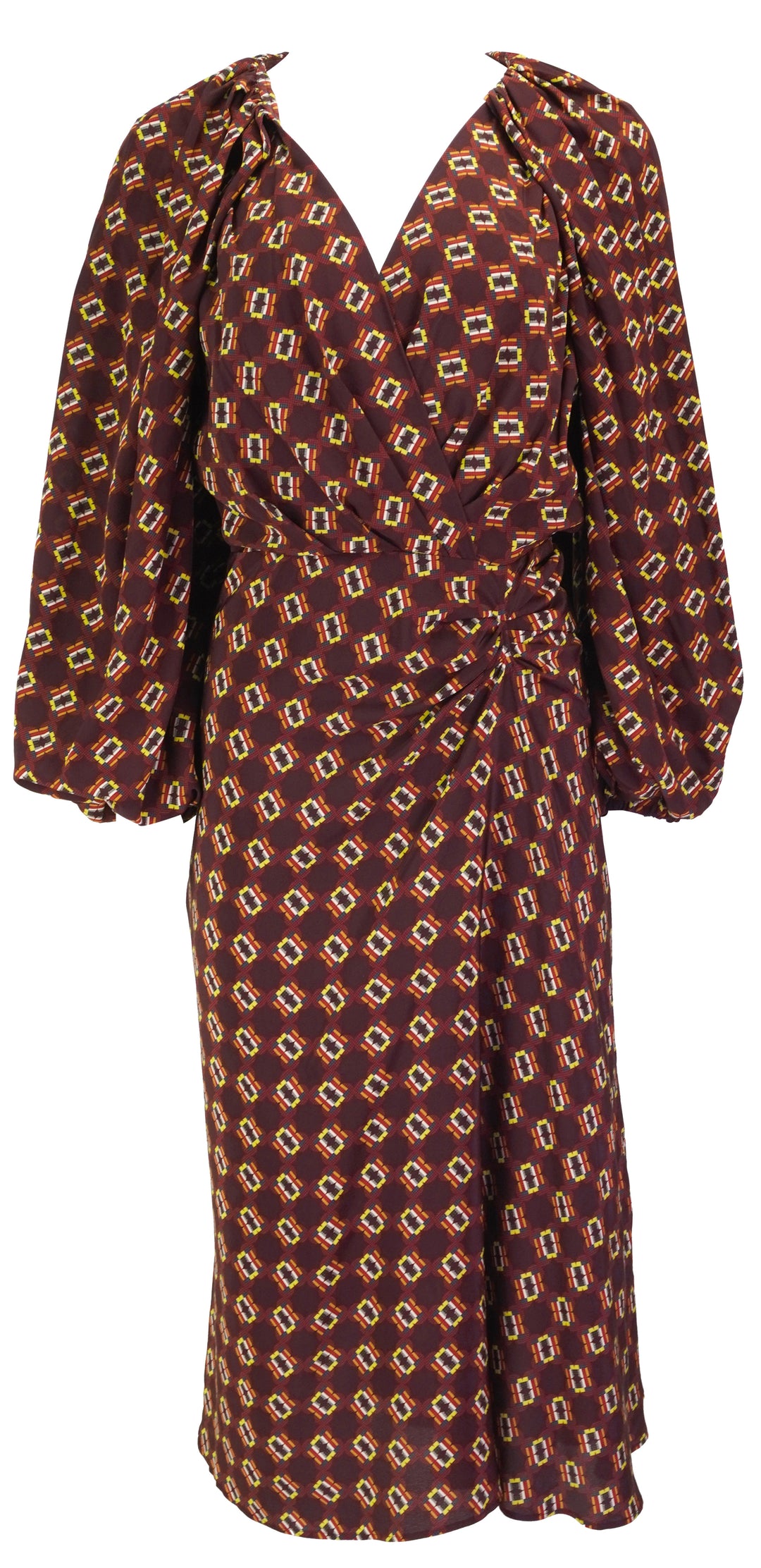 Dries Van Noten Printed Silk Wrap-Effect Midi Dress in Maroon - Discounts on Dries Van Noten at UAL