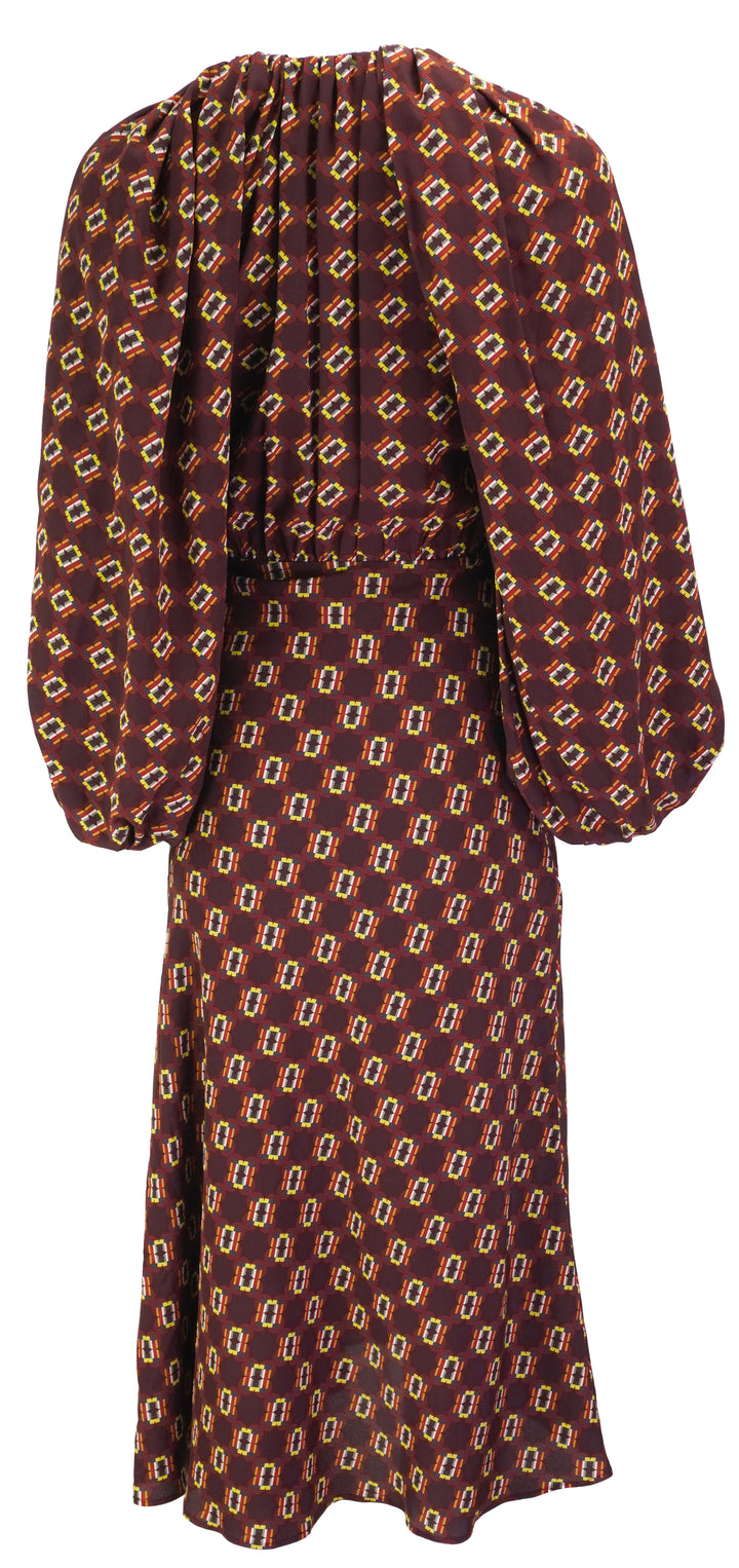 Dries Van Noten Printed Silk Wrap-Effect Midi Dress in Maroon - Discounts on Dries Van Noten at UAL