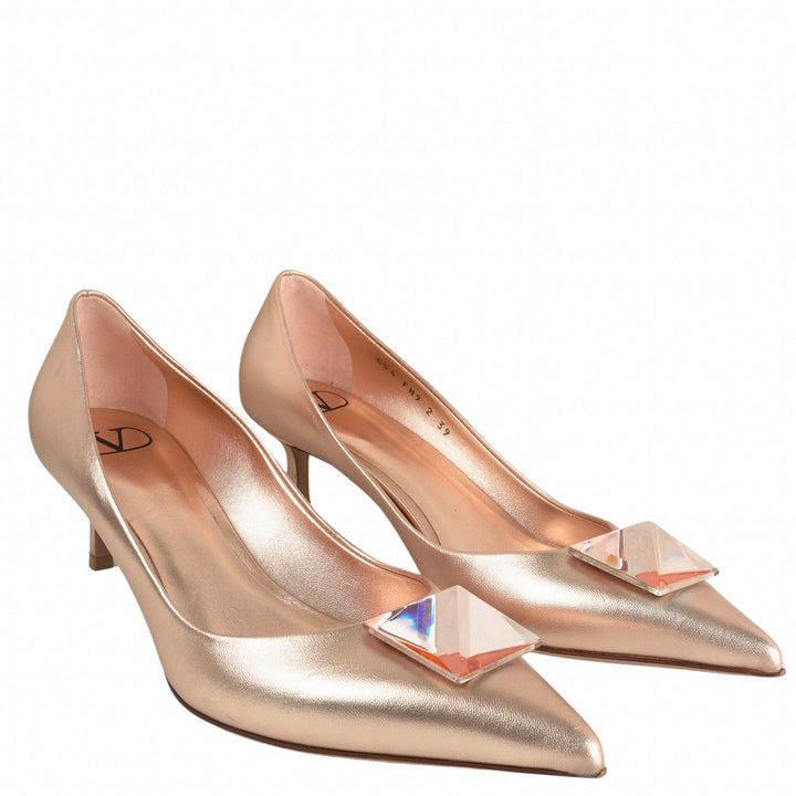 Valentino Crystal Embellished Pumps in Rose Quartz - Discounts on Valentino at UAL