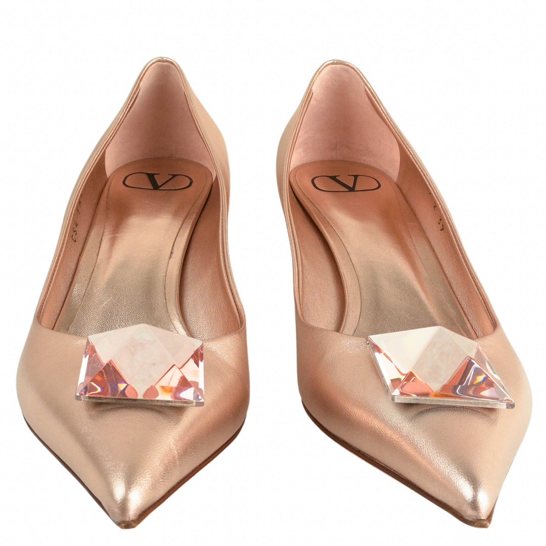 Valentino Crystal Embellished Pumps in Rose Quartz - Discounts on Valentino at UAL