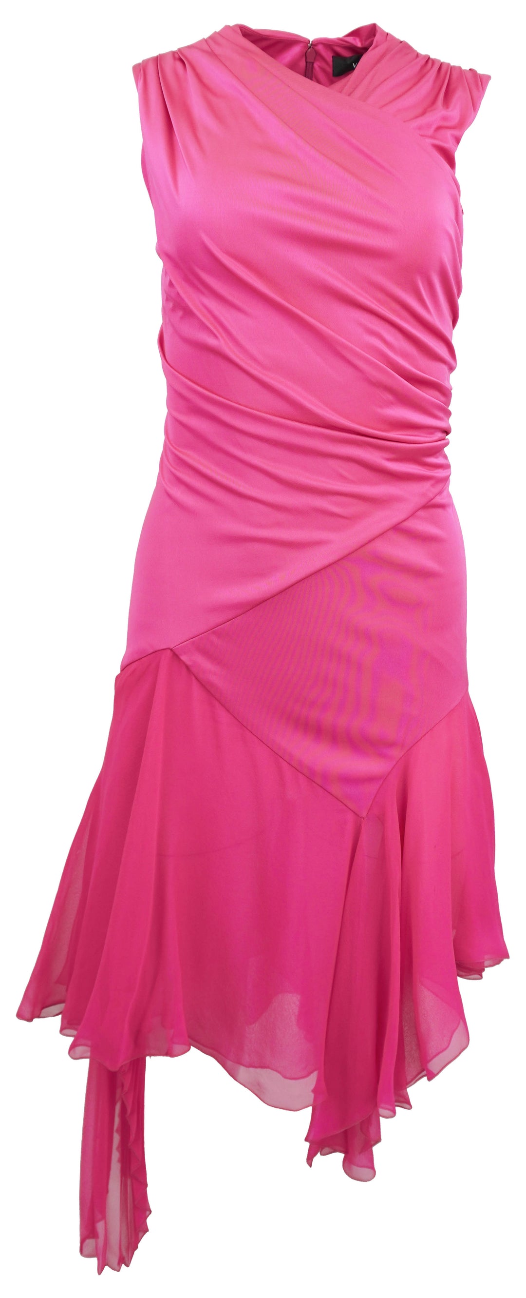 Versace Jersey Cocktail Dress in Glossy Pink - Discounts on Versace at UAL