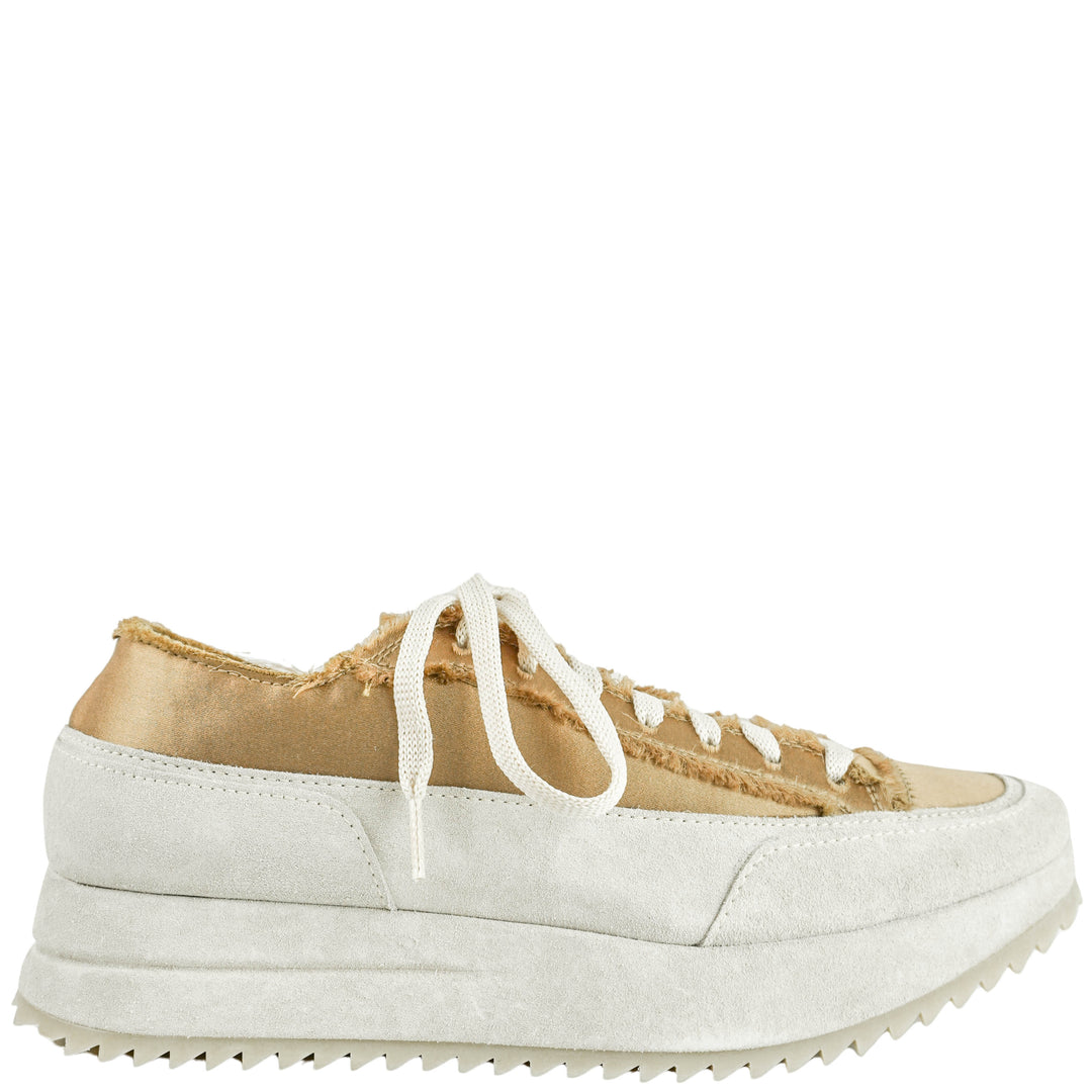 Pedro García Orella Frayed Satin Sneakers in Brulee Satin - Discounts on Pedro García at UAL