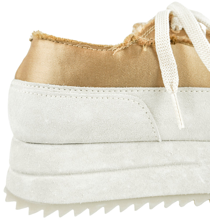 Pedro García Orella Frayed Satin Sneakers in Brulee Satin - Discounts on Pedro García at UAL