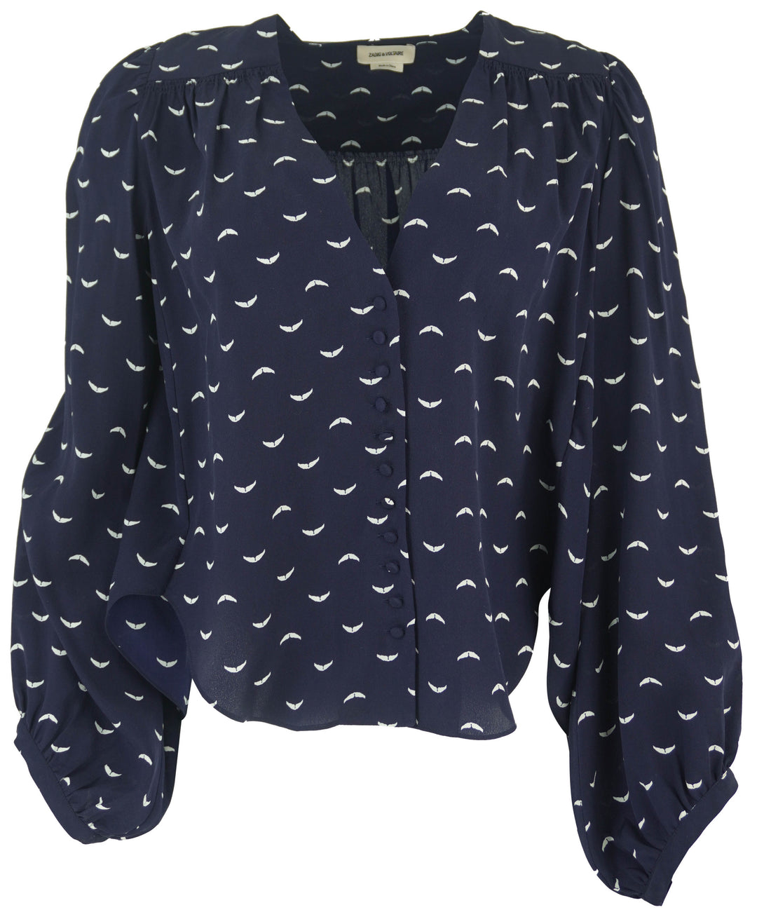 Zadig & Voltaire Turin Polka Wings Silk Shirt in Marine - Discounts on Zadig & Voltaire at UAL