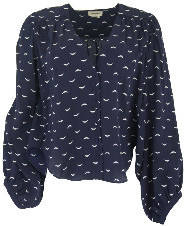 Zadig & Voltaire Turin Polka Wings Silk Shirt in Marine - Discounts on Zadig & Voltaire at UAL