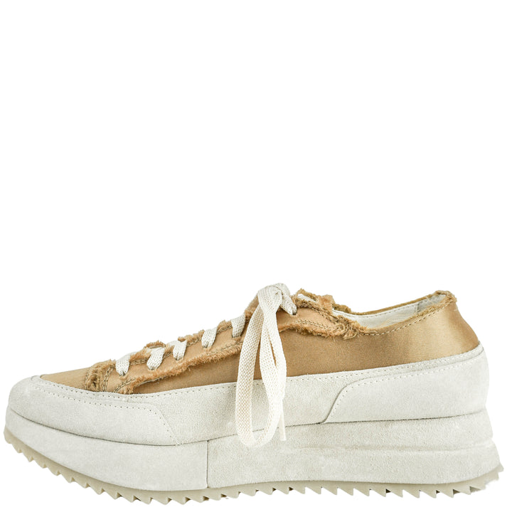 Pedro García Orella Frayed Satin Sneakers in Brulee Satin - Discounts on Pedro García at UAL
