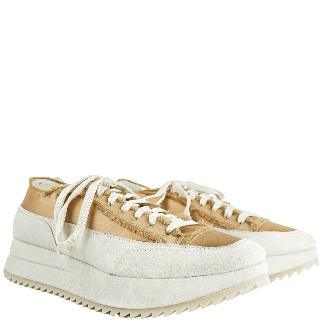 Pedro García Orella Frayed Satin Sneakers in Brulee Satin - Discounts on Pedro García at UAL