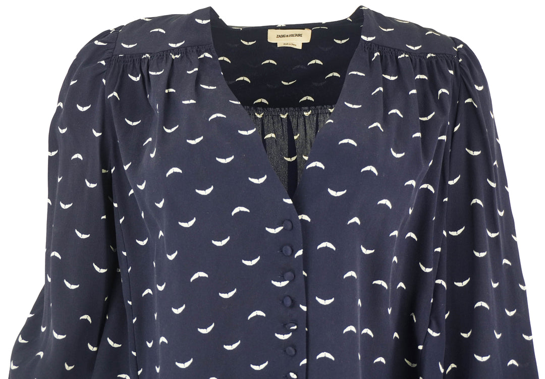 Zadig & Voltaire Turin Polka Wings Silk Shirt in Marine - Discounts on Zadig & Voltaire at UAL
