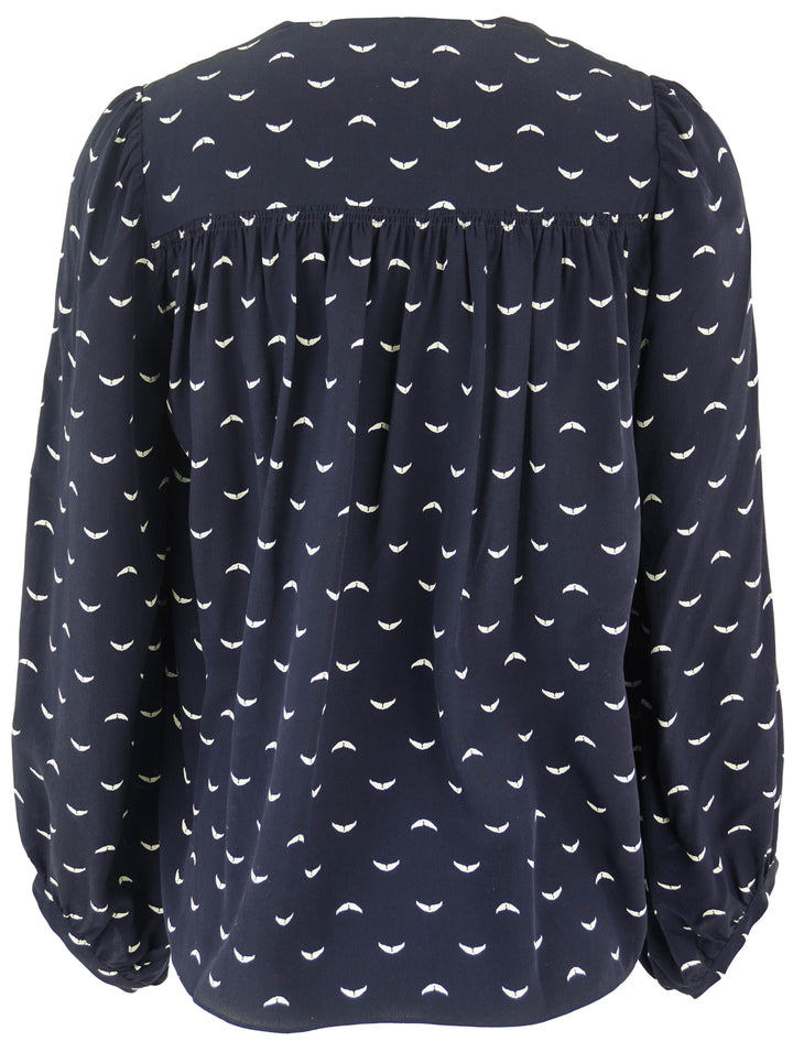 Zadig & Voltaire Turin Polka Wings Silk Shirt in Marine - Discounts on Zadig & Voltaire at UAL