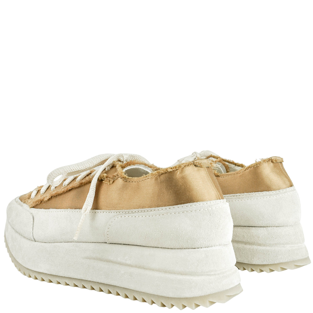 Pedro García Orella Frayed Satin Sneakers in Brulee Satin - Discounts on Pedro García at UAL