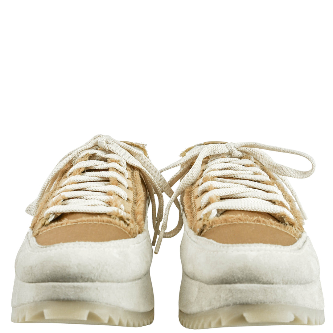Pedro García Orella Frayed Satin Sneakers in Brulee Satin - Discounts on Pedro García at UAL