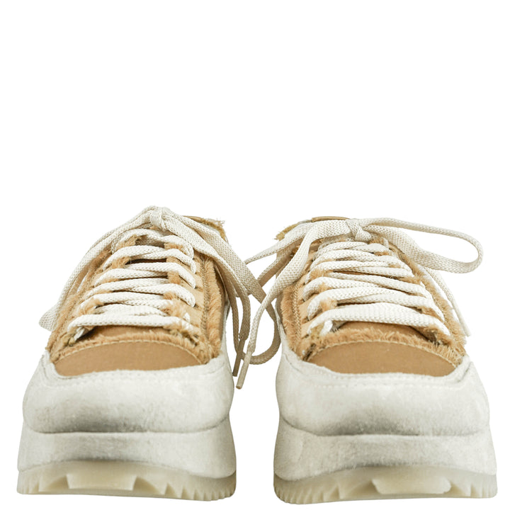 Pedro García Orella Frayed Satin Sneakers in Brulee Satin - Discounts on Pedro García at UAL