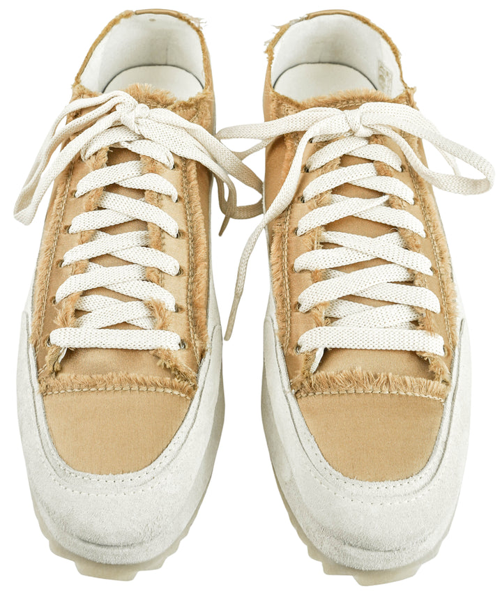 Pedro García Orella Frayed Satin Sneakers in Brulee Satin - Discounts on Pedro García at UAL