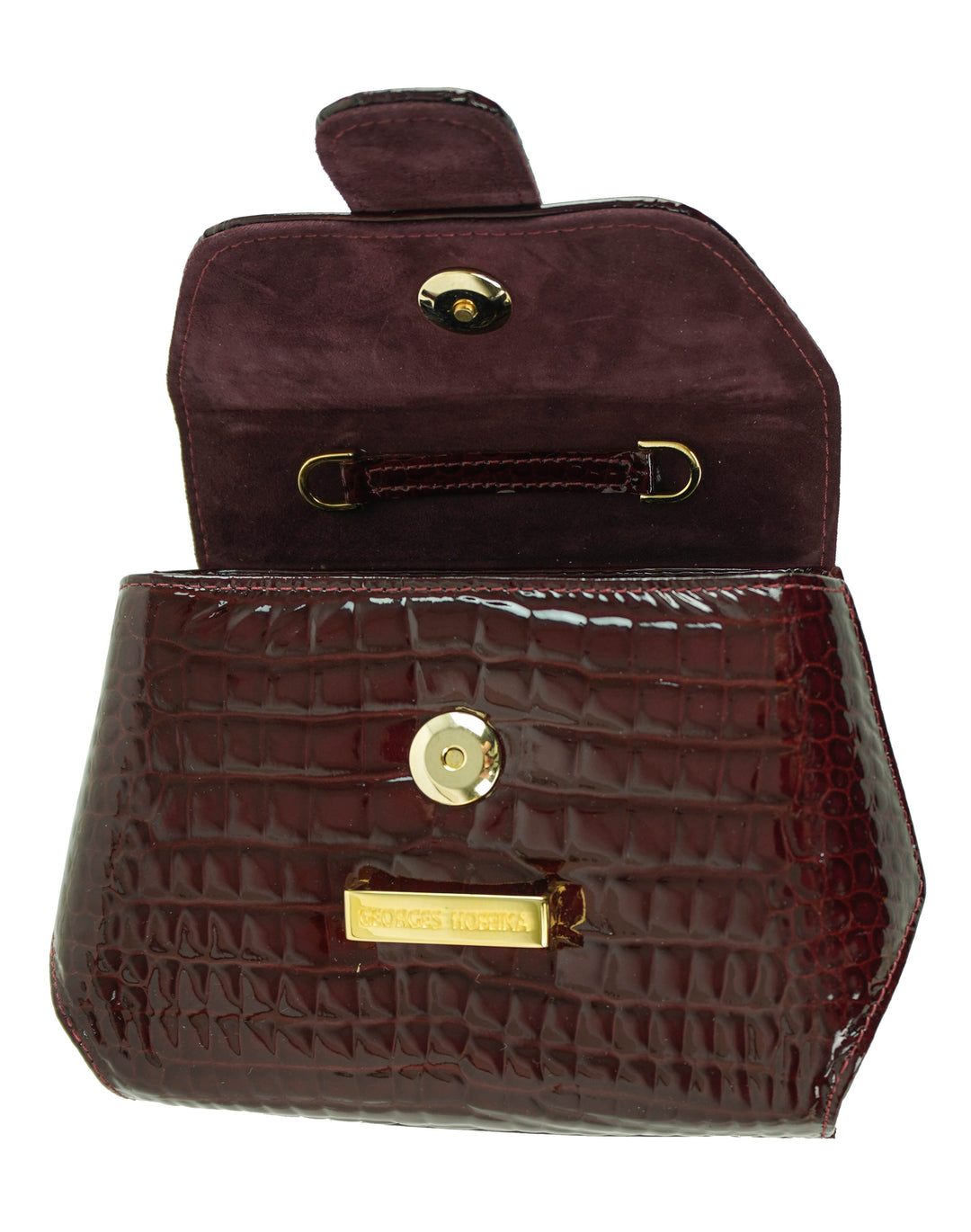 Georges Hobeika Crocodile Pattern Leather Mini Purse in Maroon