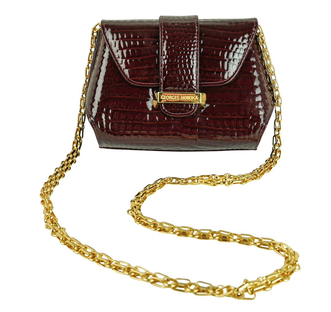 Georges Hobeika Crocodile Pattern Leather Mini Purse in Maroon