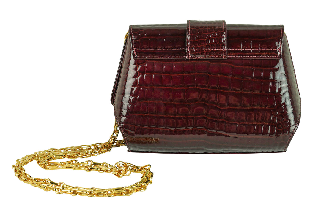Georges Hobeika Crocodile Pattern Leather Mini Purse in Maroon