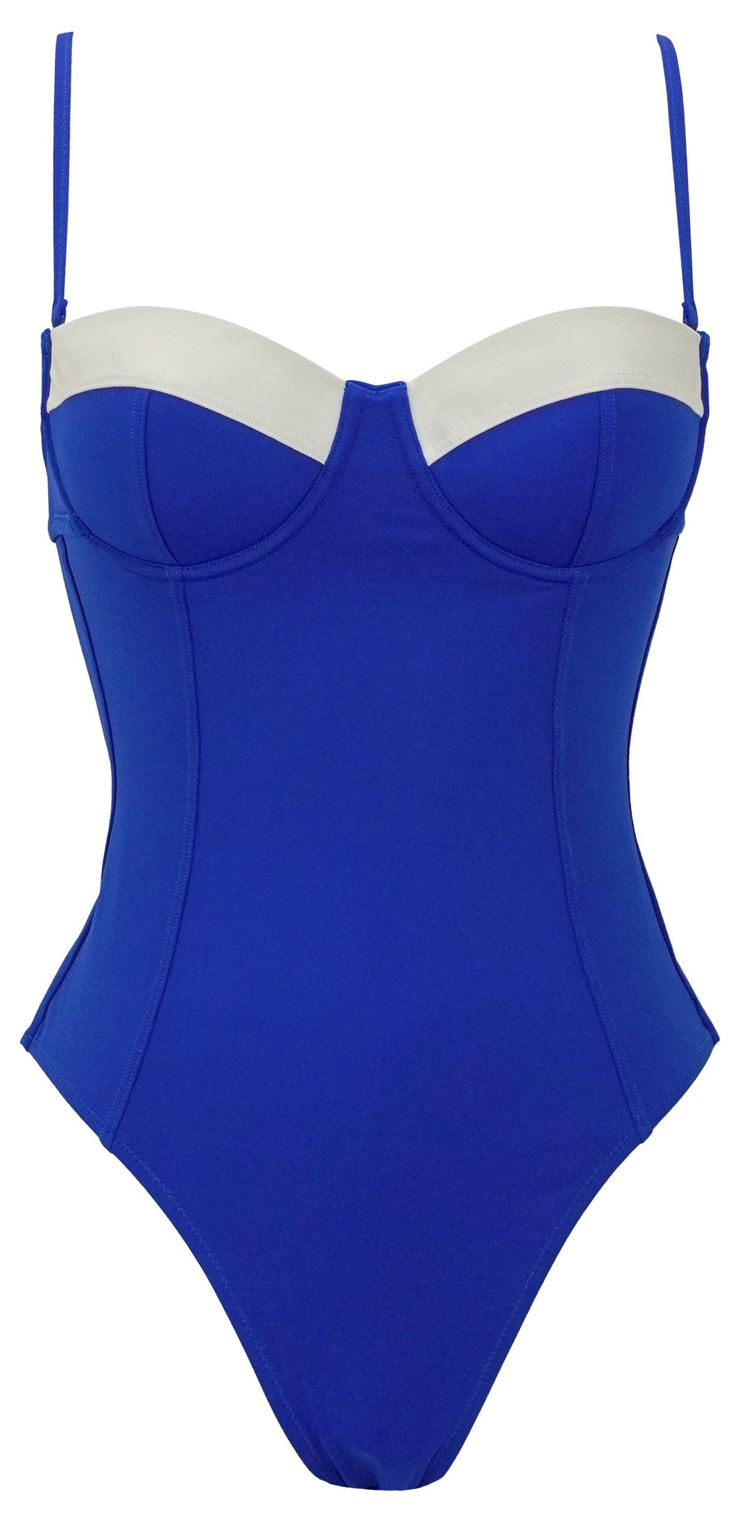Staud Maeve One Piece Bathing Suit in Sapphire and White - Discounts on Staud at UAL