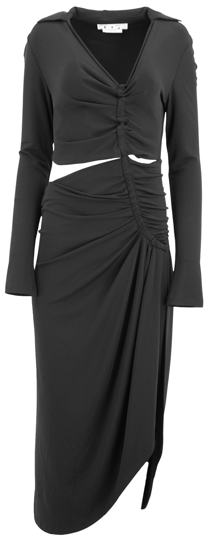 Off-White Crepe Draped Midi Dress in Black - Discounts on Off White at UAL