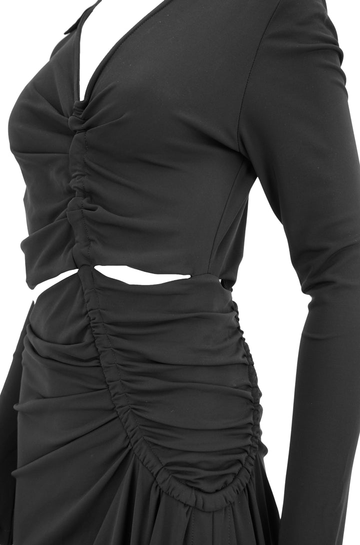 Off-White Crepe Draped Midi Dress in Black - Discounts on Off White at UAL