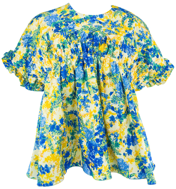 Kika Vargas Gathered Floral Print Top in Blue/Yellow - Discounts on Kika Vargas at UAL