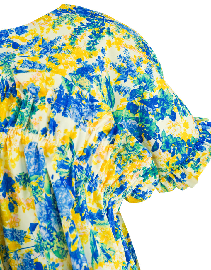 Kika Vargas Gathered Floral Print Top in Blue/Yellow - Discounts on Kika Vargas at UAL