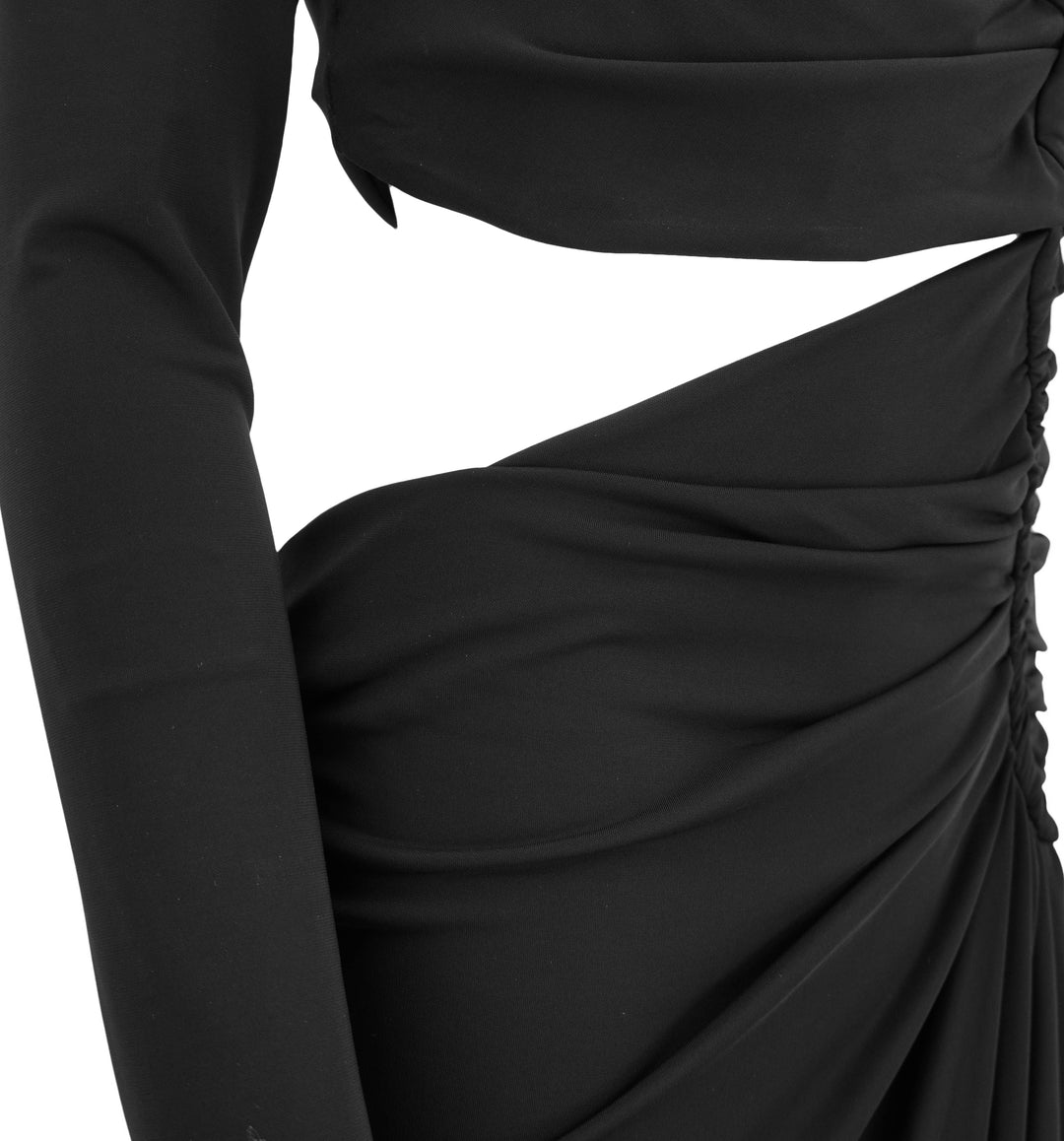 Off-White Crepe Draped Midi Dress in Black - Discounts on Off White at UAL