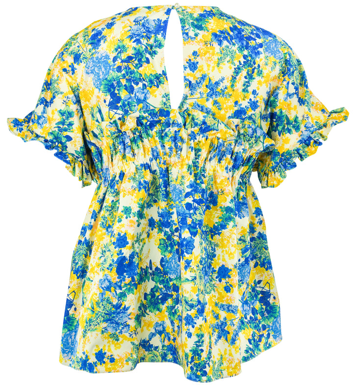 Kika Vargas Gathered Floral Print Top in Blue/Yellow - Discounts on Kika Vargas at UAL
