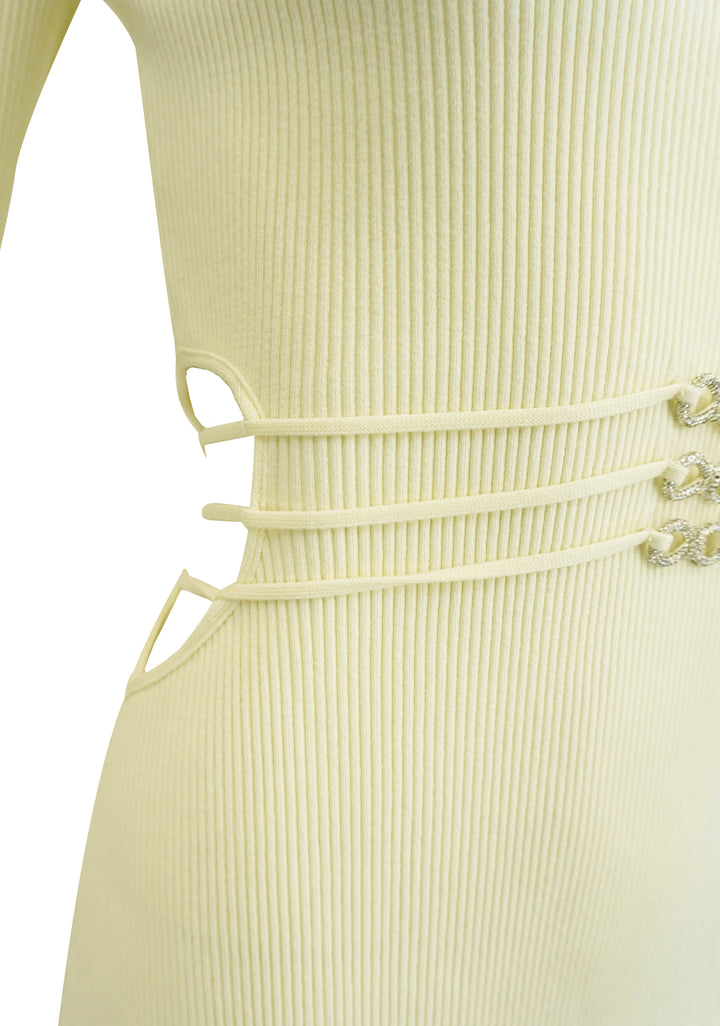 Mach & Mach Rib Knit Mini Dress in Cream - Discounts on Mach & Mach at UAL