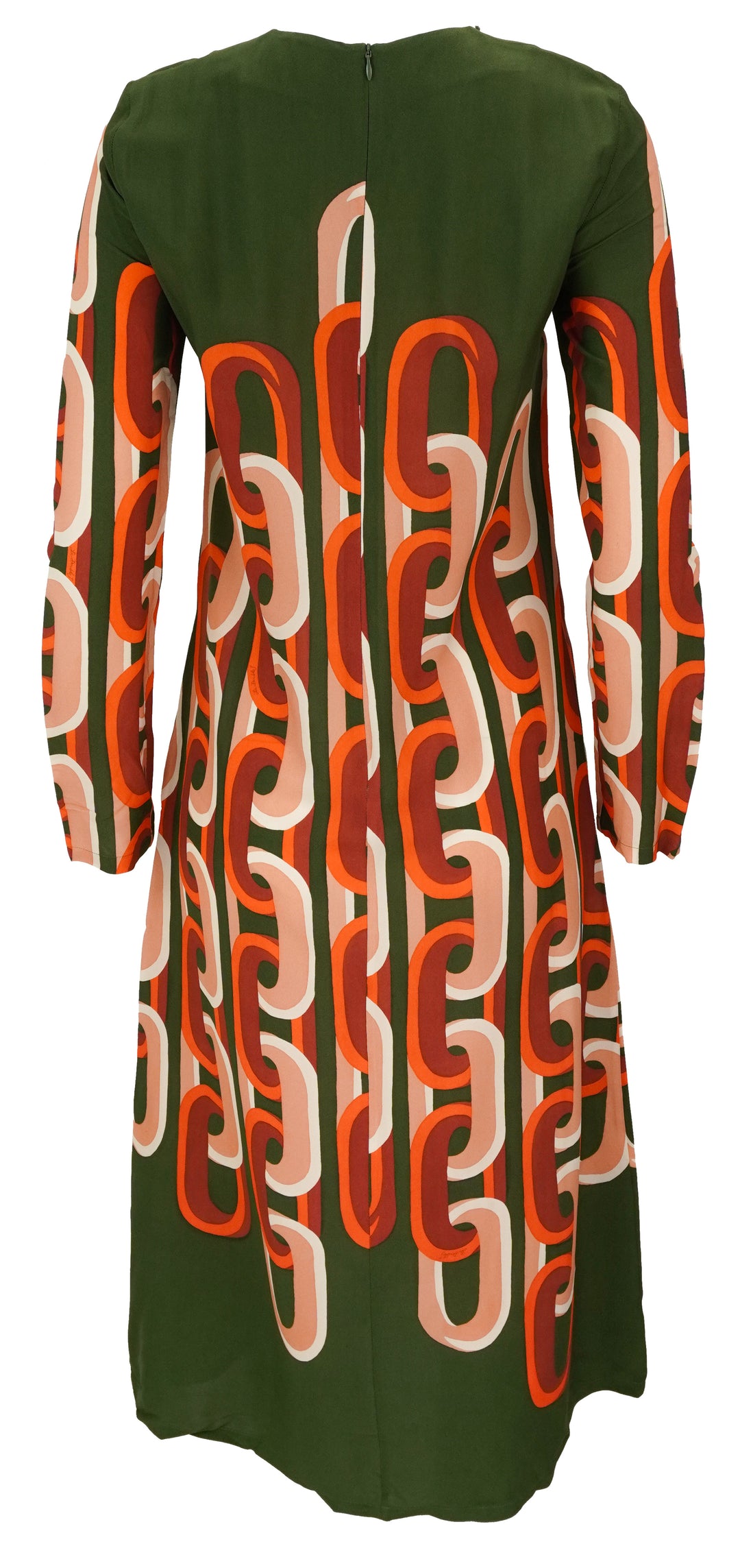 La DoubleJ. Long Sleeve Midi Swing Dress in Prometheus Placeé Camouflage Green