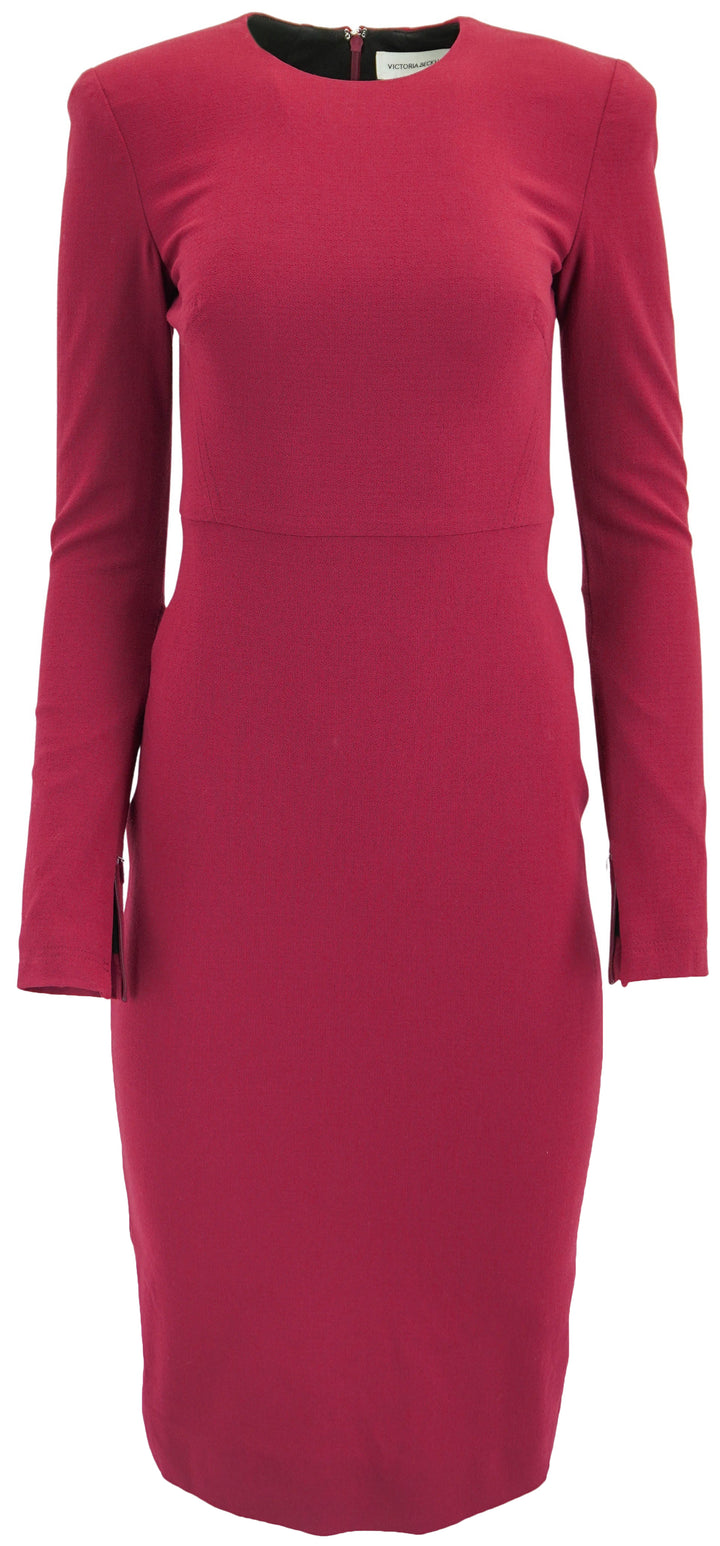 Victoria Beckham Long Sleeve Midi Dress in Oxblood