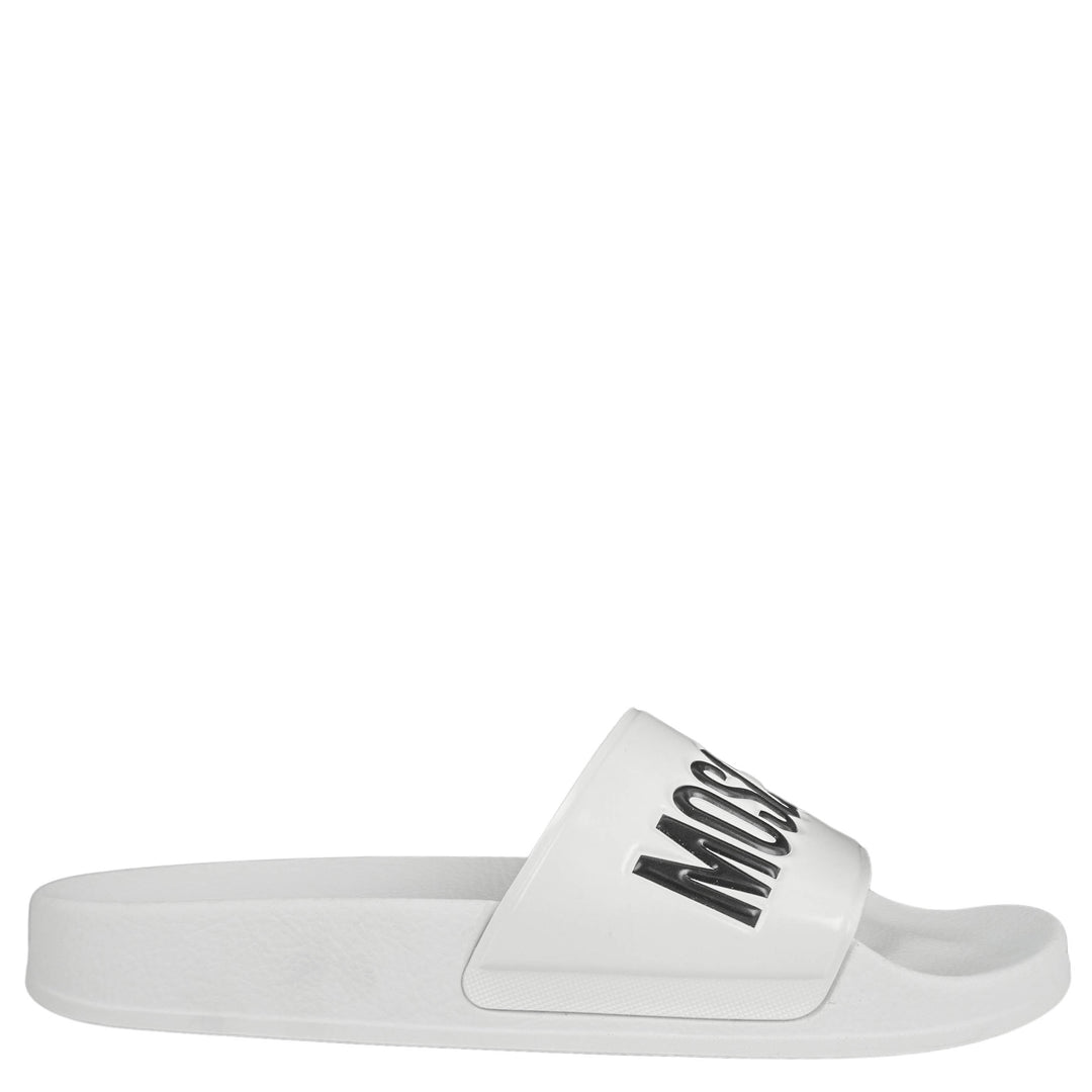 Moschino Rubber Logo Slides in White - Discounts on Moschino at UAL