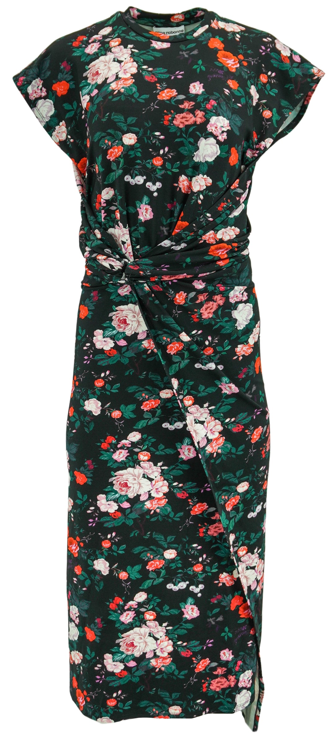 Paco Rabanne Twist Detail Dress in Black Floral - Discounts on Paco Rabanne at UAL