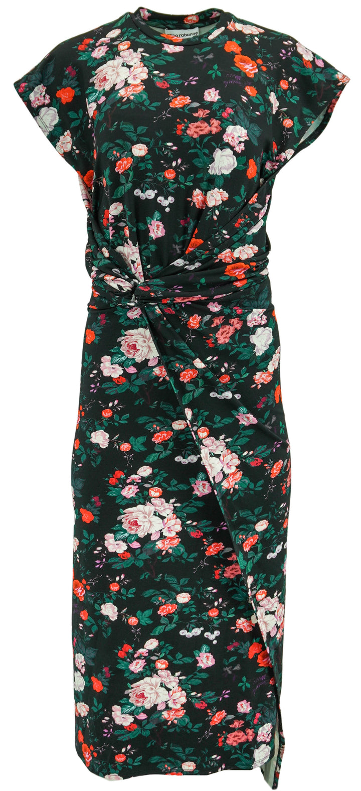 Paco Rabanne Twist Detail Dress in Black Floral - Discounts on Paco Rabanne at UAL