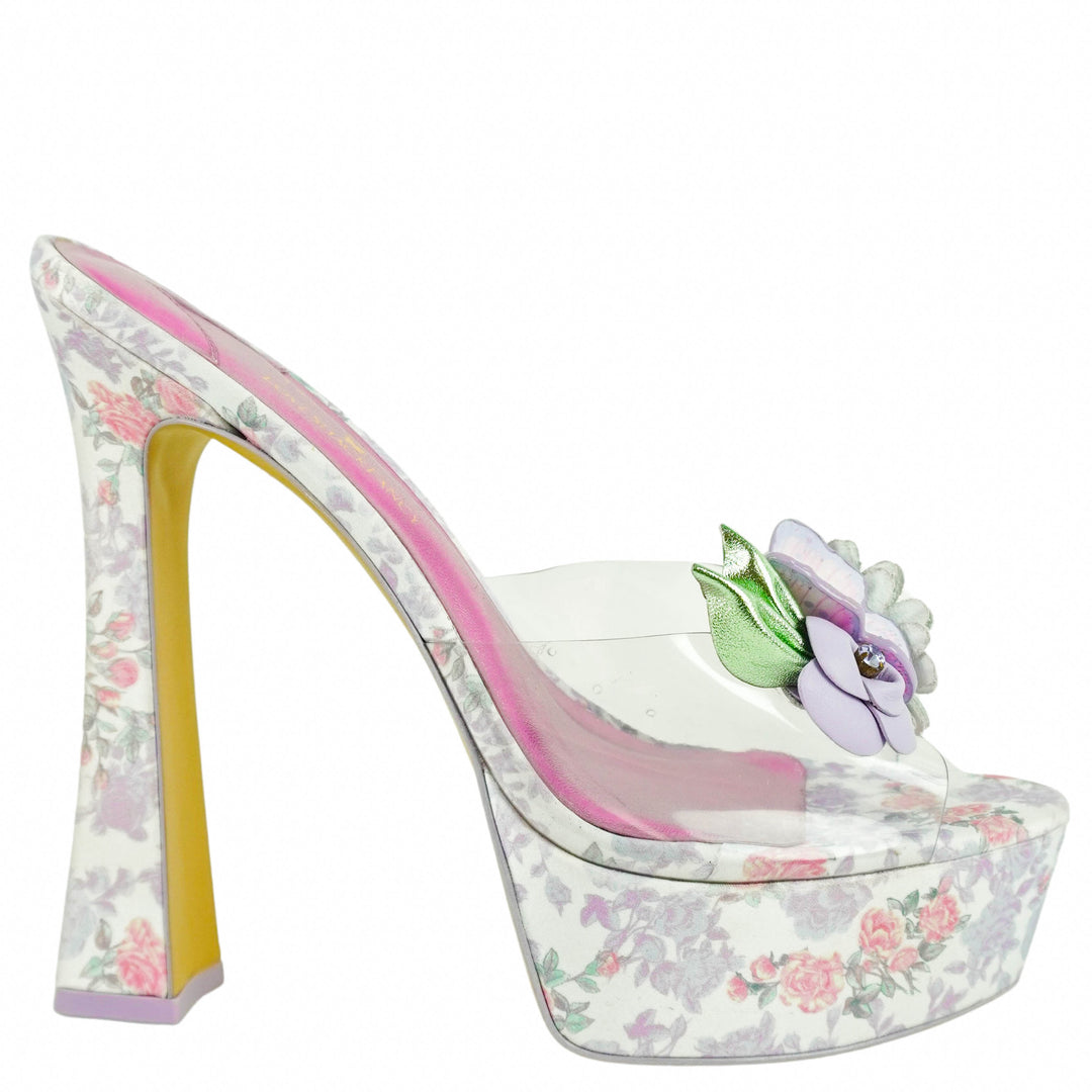 Sophia Webster x Love Shack Fancy Wildflower Platform Mules in Gilded Garden Rose and Lilac Crush - Discounts on Sophia Webster at UAL