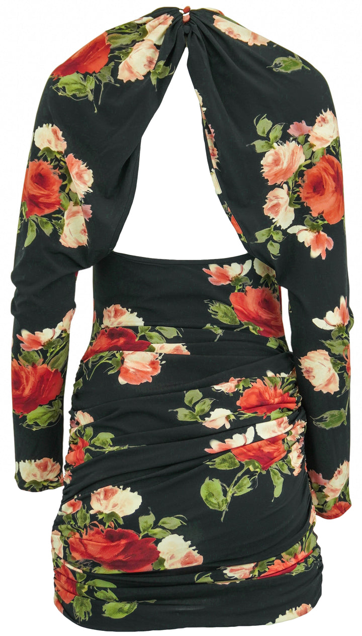 Magda Butrym Draped Mini Dress in Black Floral - Discounts on Magda Butrym at UAL