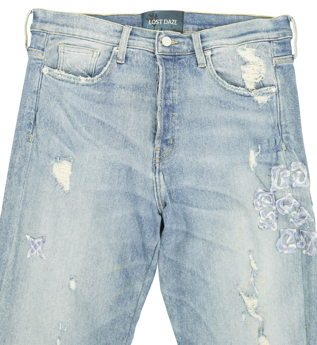 Lost Daze Distressed Straight Leg Jeans in Light Wash Denim - Discounts on Lost Daze at UAL