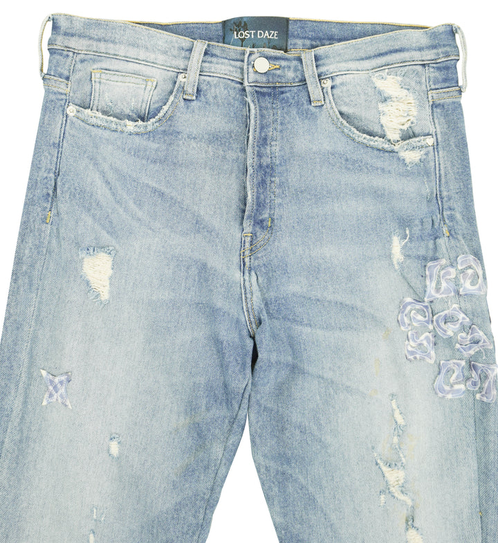 Lost Daze Distressed Straight Leg Jeans in Light Wash Denim - Discounts on Lost Daze at UAL