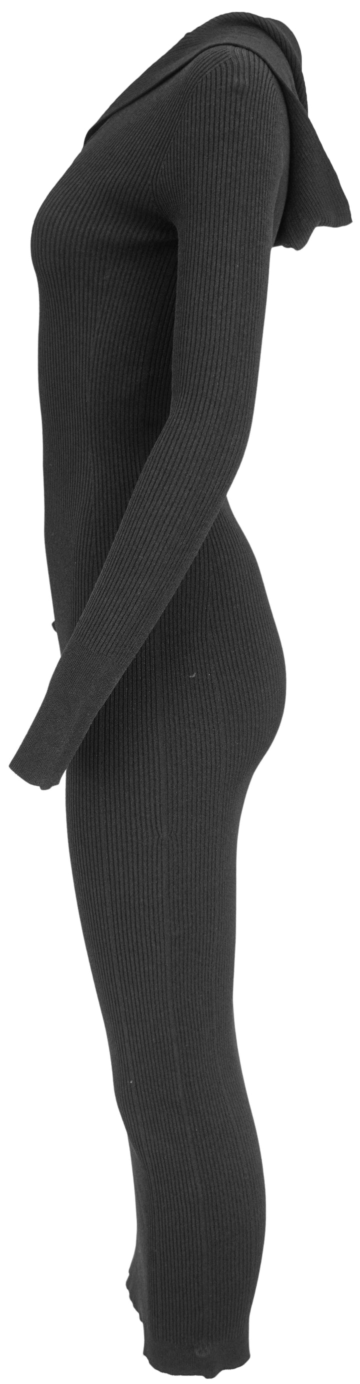 Alaïa Ribbed Hooded Dress in Black