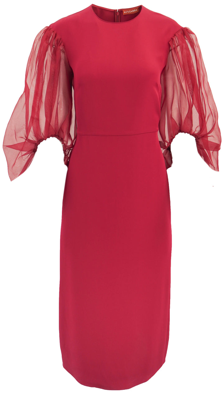 Altuzarra Danielle Sheer Sleeve Midi Dress in Syrah