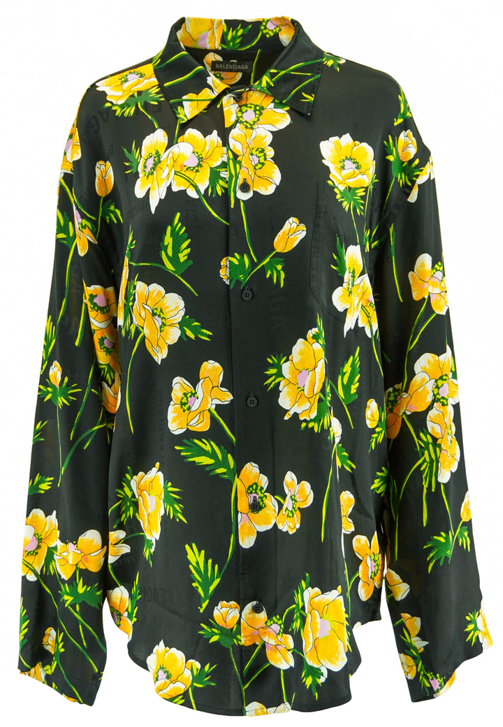 Balenciaga Floral Print Blouse in Black Multi - Discounts on Balenciaga at UAL