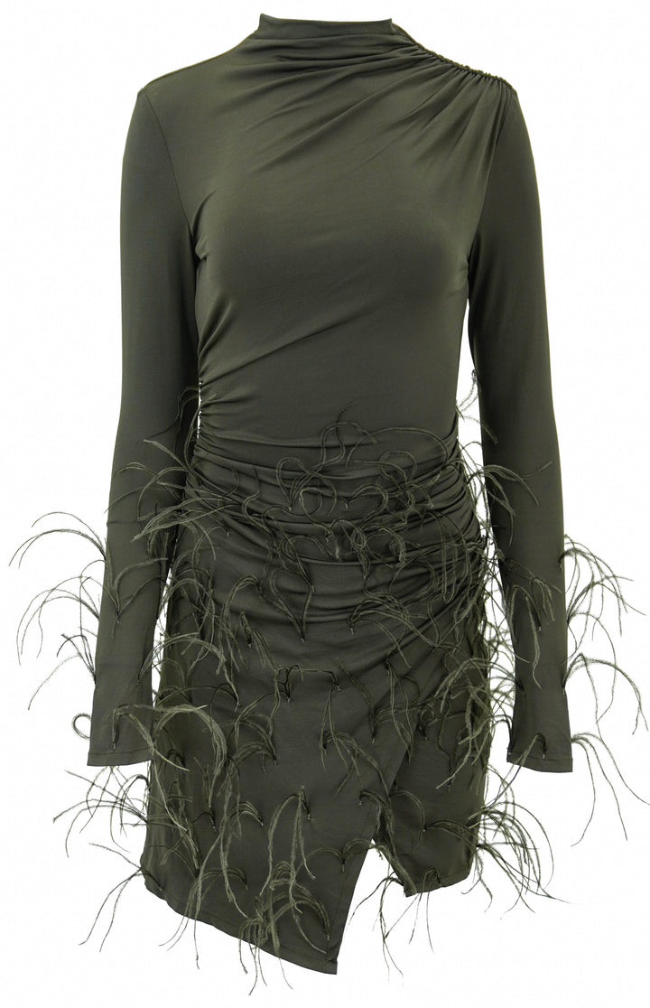 LaPointe Long Sleeve Embellished Feather Dress in Cacao - Discounts on LaPointe at UAL
