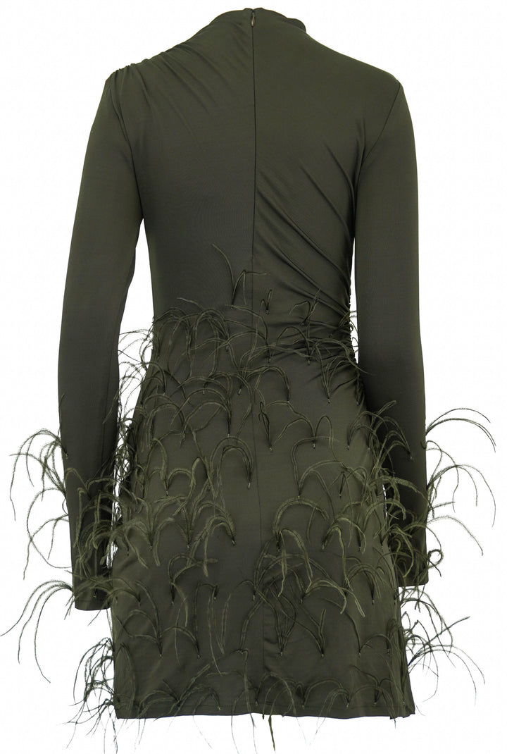 LaPointe Long Sleeve Embellished Feather Dress in Cacao - Discounts on LaPointe at UAL