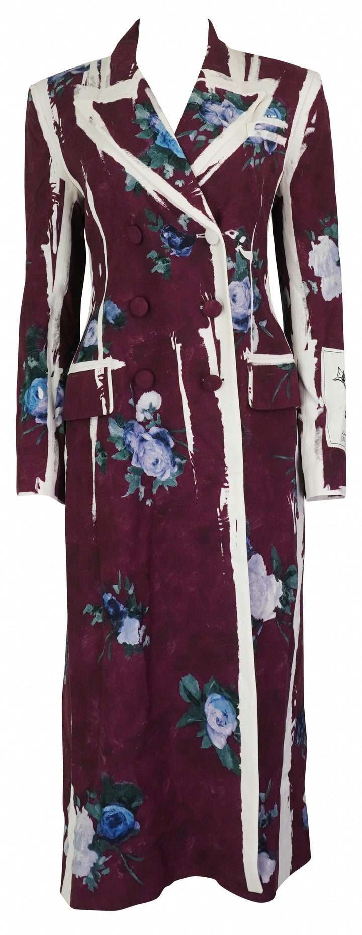 Erdem Tailored Abstract Rose Coat in Mulberry Red